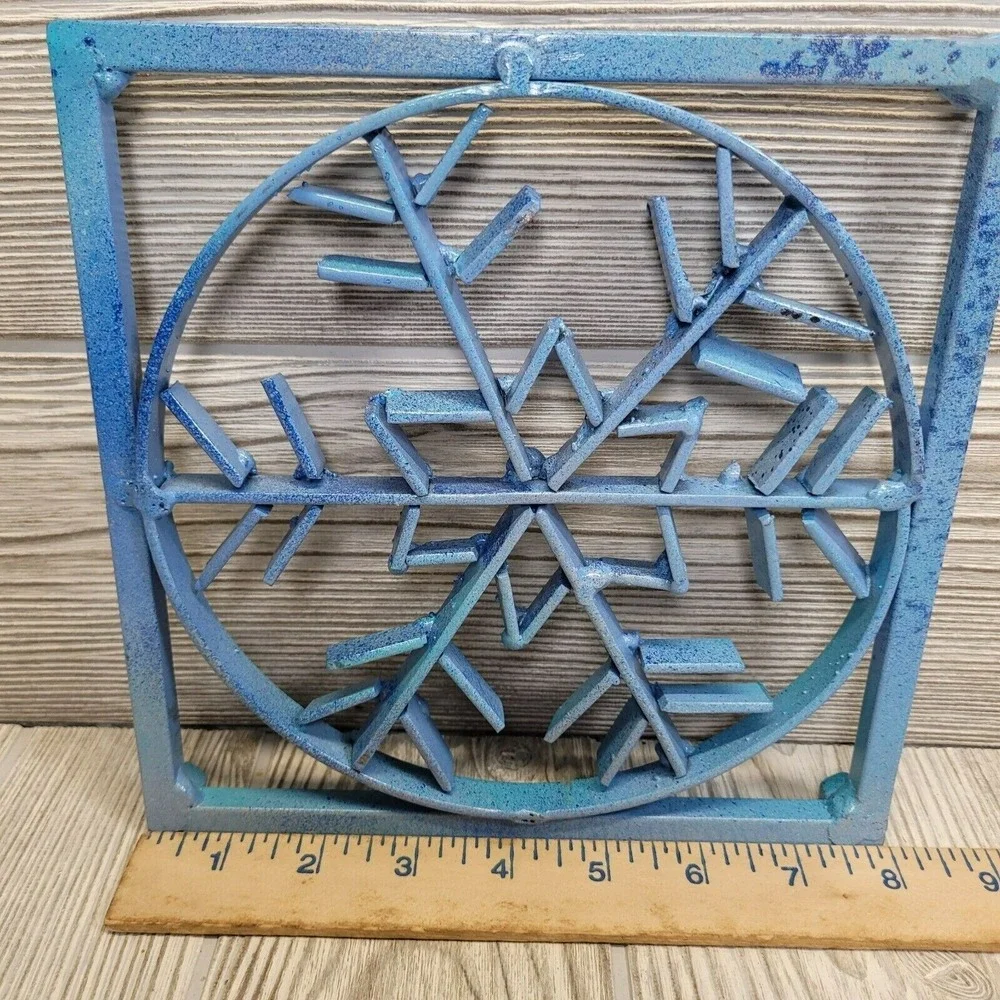 Handmade Snowflake Wall Decor Kitchen Trivet‎ Blue Metal Industrial Welded Art